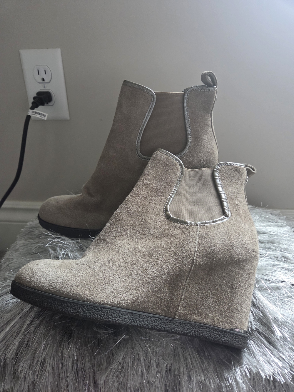 Donald J. Pliner Taupe Suede Wedge Chelsea Booties